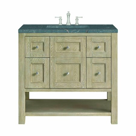 JAMES MARTIN VANITIES 36'' Single Vanity, Whitewashed Oak w/ 3 CM Parisien Bleu Quartz Top 330-V36-WWO-3PBL